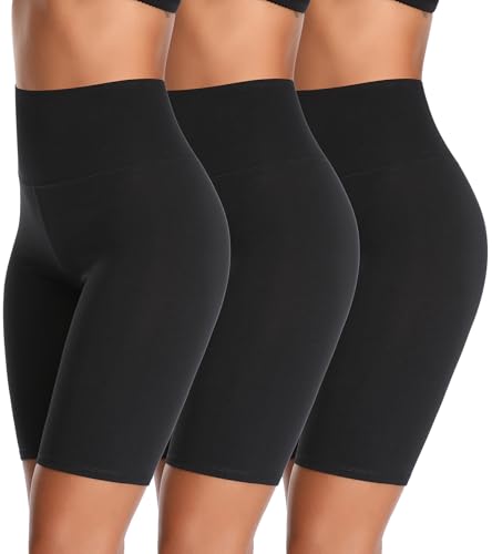 K-CHEONY Womens Cotton Boyshorts High Waisted Biker Shorts Stretch Spandex Tummy Control Yoga Slip Anti Chafing Shorts Black - Image 1