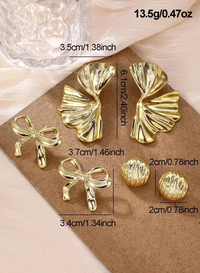Take Two Set of 3 - Gold Petals Bow Earrings