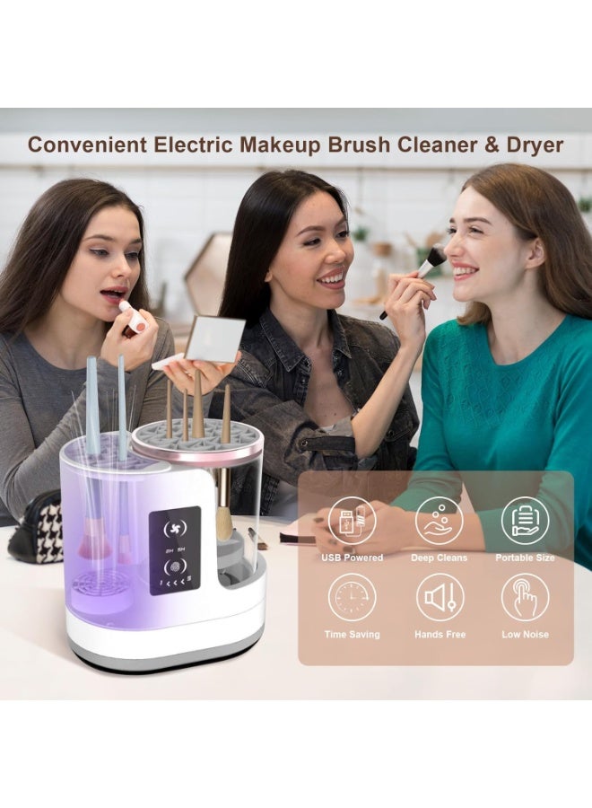 كيمايا منظف ​​ومجفف فرش المكياج الكهربائي 3 في 1 - منظف فرش مكياج أوتوماتيكي بمنفذ USB مع حامل، أداة محمولة سريعة الجفاف لجميع أحجام الفرش - Image 2