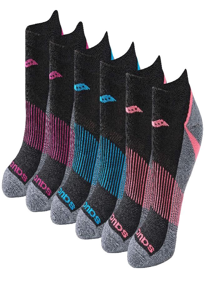 saucony Womens Selective Cushion Performance No Show Athletic Sport (6 Pairs) Socks, Black Assorted Pairs), Shoe Size 5-10 Us