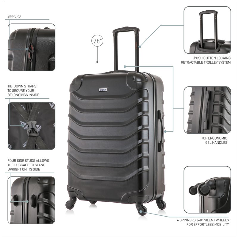 InUSA ENDURANCE Luggage with Spinner Wheels | Durable Lightweight Hardside Suitcase, Spacious Travel Bag with Handle and Trolley | 28-Inch Large Checked | Black - Image 3