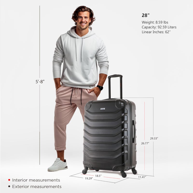 InUSA ENDURANCE Luggage with Spinner Wheels | Durable Lightweight Hardside Suitcase, Spacious Travel Bag with Handle and Trolley | 28-Inch Large Checked | Black - Image 2