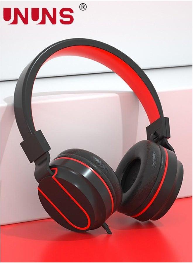 UNUNS Headphones Wired with Microphone,Foldable HD Stereo Sound Headband PC/Tablet/ iPad,Portable Headset On-Ear For School Travel Home,Black Red - Image 5