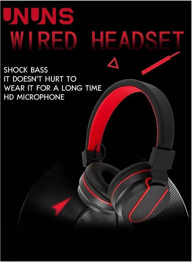 UNUNS Headphones Wired with Microphone,Foldable HD Stereo Sound Headband PC/Tablet/ iPad,Portable Headset On-Ear For School Travel Home,Black Red - Image 3