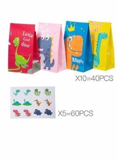 KASTWAVE 40pcs Dinosaur Pattern Party Bag Gifts and Treats Paper Bags with 60 Pieces Stickers  - Image 3