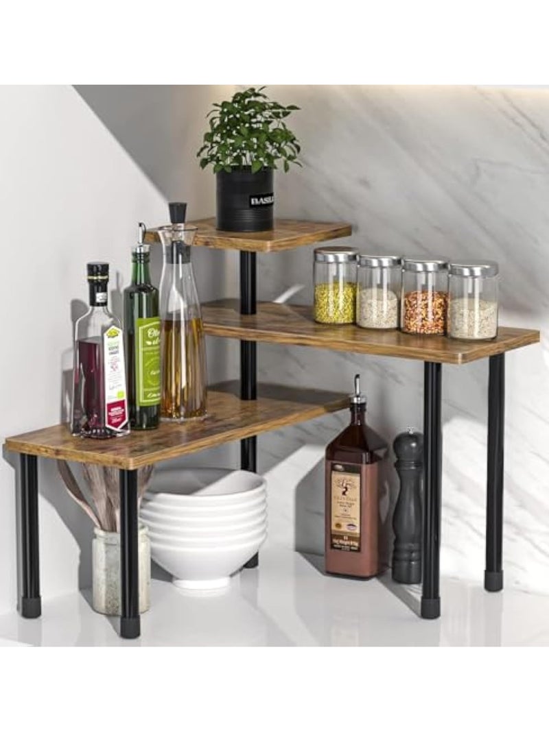 YelaJoy Countertop Organizer Organization, 3 Tier Moveable Corner Shelf, Adjustable Kitchen Corner Shelves for Kitchen, Bathroom, Spice Rack, Coffee Area, Over Sink, Dresser Table, Plant Shelf - Image 1