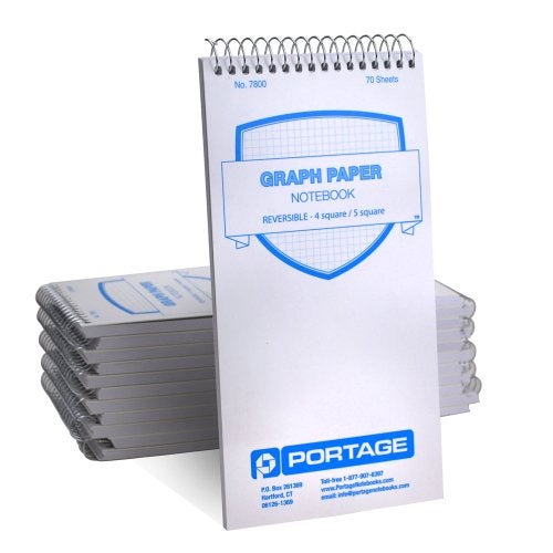 Portage Graph Paper Notebook – Top Bound Spiral Grid Notepad, Small Graph Notebook Writing Pad, Reversible with Notes Template, Thick Cover For Stability – 4 x 8 In, 70 Sheets, 12 Pack - Image 1