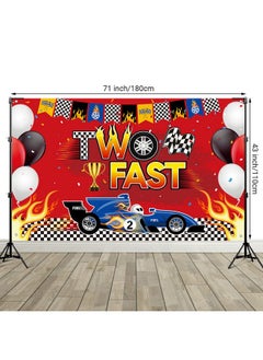 Oudain Racing Car Decoration Two Fast Backdrop Birthday Decorations Racing Theme Party Decorations Racing Car Second Birthday Photography Background Racing Boys Kids Birthday Party Supplies  - Image 2