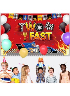 Oudain Racing Car Decoration Two Fast Backdrop Birthday Decorations Racing Theme Party Decorations Racing Car Second Birthday Photography Background Racing Boys Kids Birthday Party Supplies  - Image 5