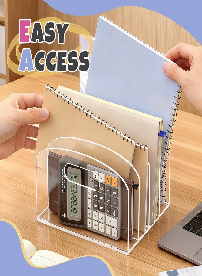 منظم مكتب أكريليك من جوميي بمقابض - حامل أوراق وملفات بأربعة أقسام للمكتب والمنزل، ولوازم الفصول الدراسية - منظم سطح مكتب ذو حواف دائرية للمجلات والمجلدات والكتب وأجهزة الكمبيوتر المحمولة - Image 4