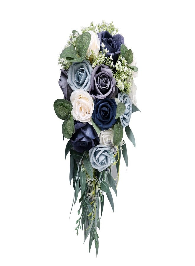 FEILUOYI 10 inch Water Drop Shape Bridal Bouquet Bridesmaid Bouquet Luxury Blue Roses Wedding French Rustic Vintage Wedding, Romantic Wedding Ceremony, Decoration - Image 1