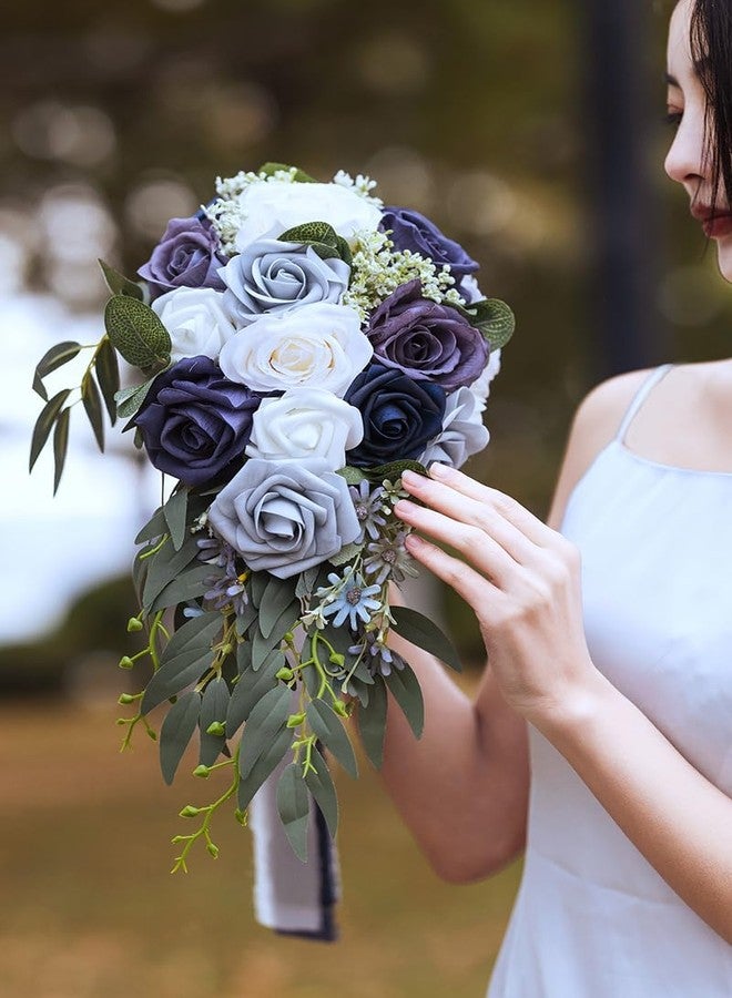 FEILUOYI 10 inch Water Drop Shape Bridal Bouquet Bridesmaid Bouquet Luxury Blue Roses Wedding French Rustic Vintage Wedding, Romantic Wedding Ceremony, Decoration - Image 2