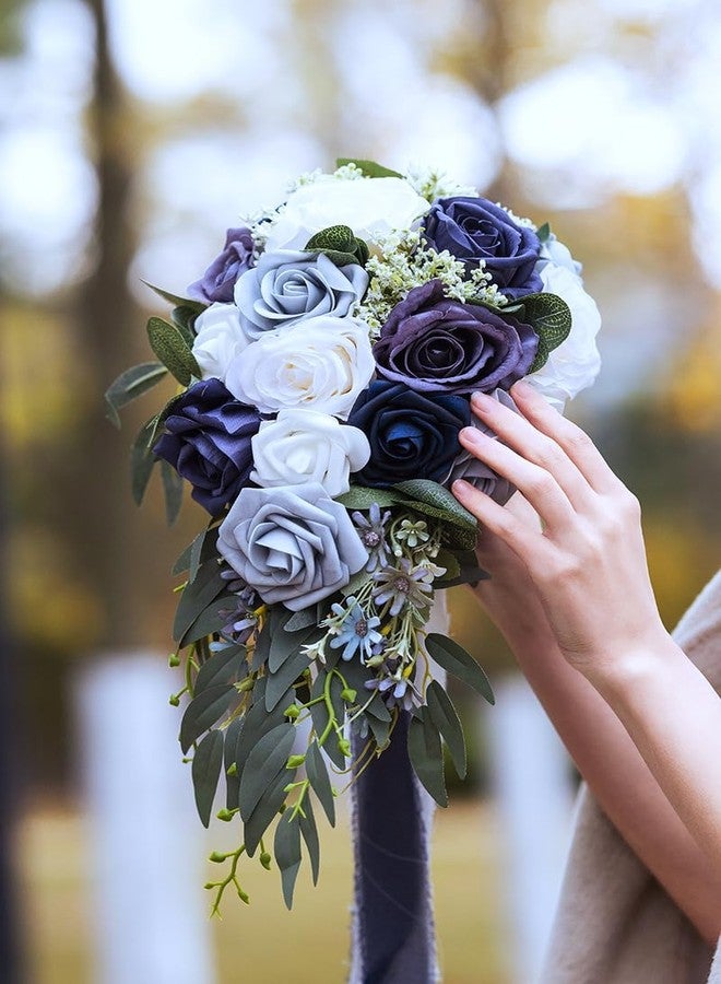 FEILUOYI 10 inch Water Drop Shape Bridal Bouquet Bridesmaid Bouquet Luxury Blue Roses Wedding French Rustic Vintage Wedding, Romantic Wedding Ceremony, Decoration - Image 3