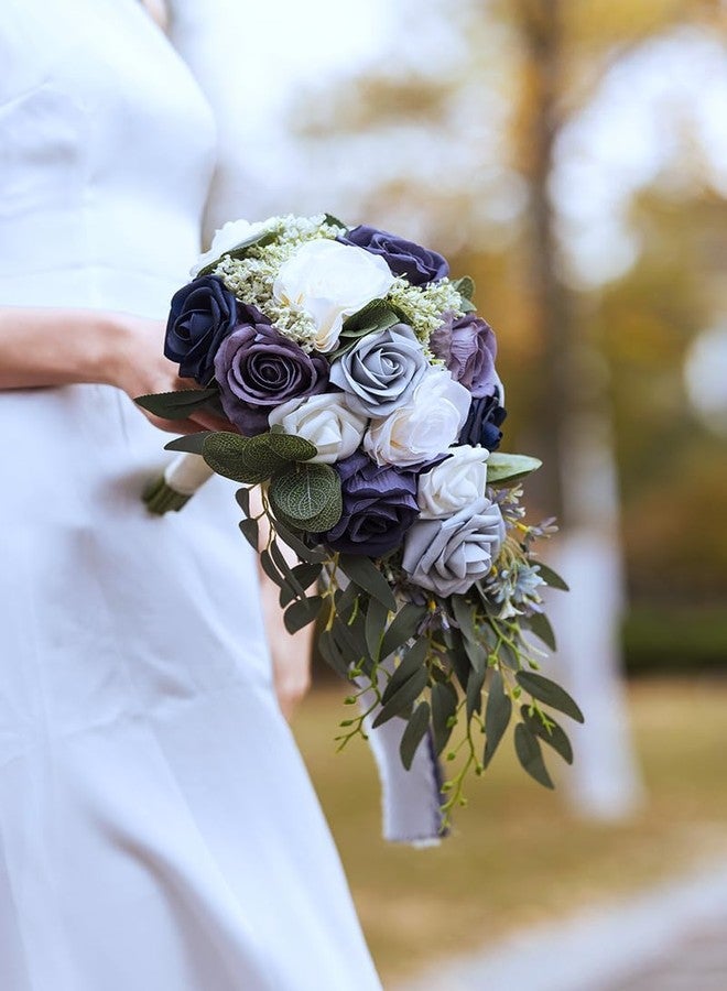 FEILUOYI 10 inch Water Drop Shape Bridal Bouquet Bridesmaid Bouquet Luxury Blue Roses Wedding French Rustic Vintage Wedding, Romantic Wedding Ceremony, Decoration - Image 5