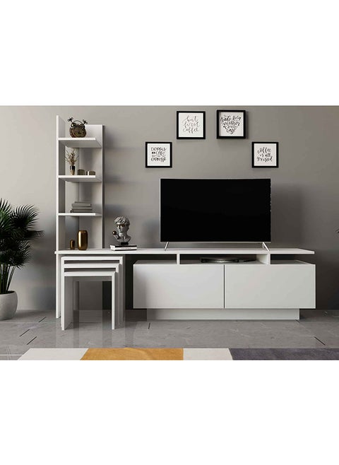 TV table 200 cm with 3 serving tables, white - TV06 40x200x50 cm