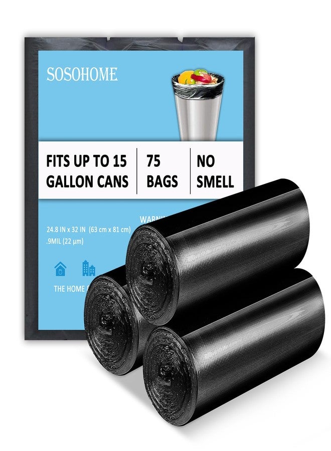 SOSOHOME 15 Gallon Black Trash Bags, 22 Micron Thick Tall Garbage Bags for Office Kitchen, 75 Count - Image 1