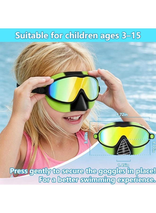 ZOXITY Kids Swim Goggles 2-Pack, Anti-Fog & UV Protection Wide View Diving Mask with Nose Cover, No-Leak Silicone Swimming Goggles for Boys Girls Ages 3-15 - Image 2