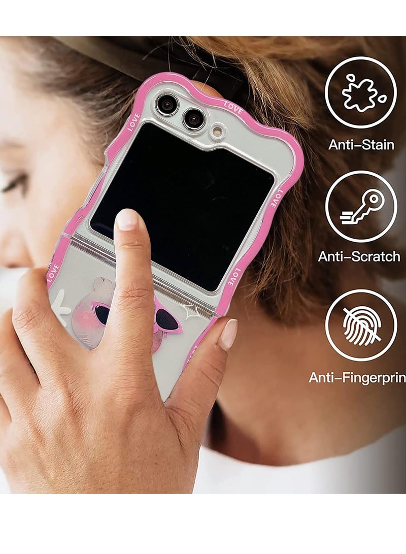 Excefore Designed for Galaxy Z Flip 5 Case, Curly Wave Frame Cover, Soft TPU Wavy Shell Cute Anime Shockproof Protective Cover, for Samsung Galaxy Z Flip 5 5g 2023 (Pink) - Image 3