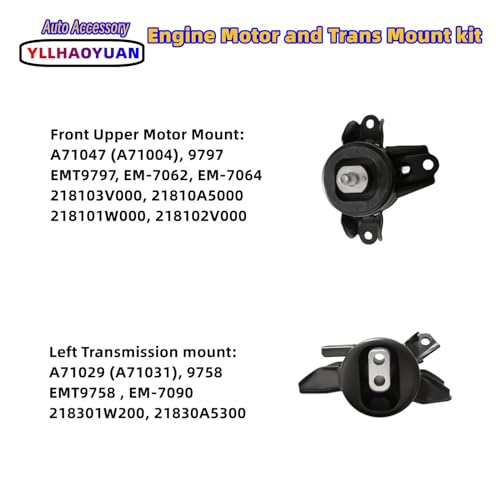 Yllhaoyuan Engine Motor Transmission Mount 3 Kit Compatible with Hyundai Accent 2012-2017 Veloster/Kia Rio/Forte 1.6L/El-an-tra 2011-2016/Coupe 2014 1.8L 9797 9758 9761 A71004 A71029 A71020 - Image 4
