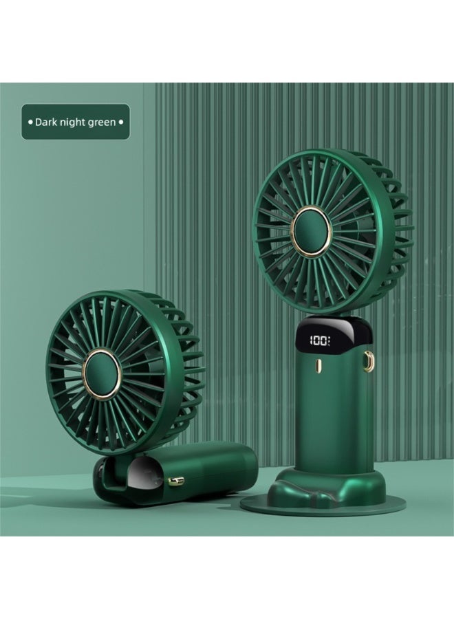 مروحة يدوية صغيرة، مروحة صغيرة قابلة للشحن عبر USB بخمس سرعات مع شاشة LED، قابلة للدوران 90 درجة، مروحة شخصية هادئة للمكتب والسفر - بطارية 2400 مللي أمبير باللون الأخضر. مناسبة للاستخدام في المكتب والمنزل والهواء الطلق. - Image 1