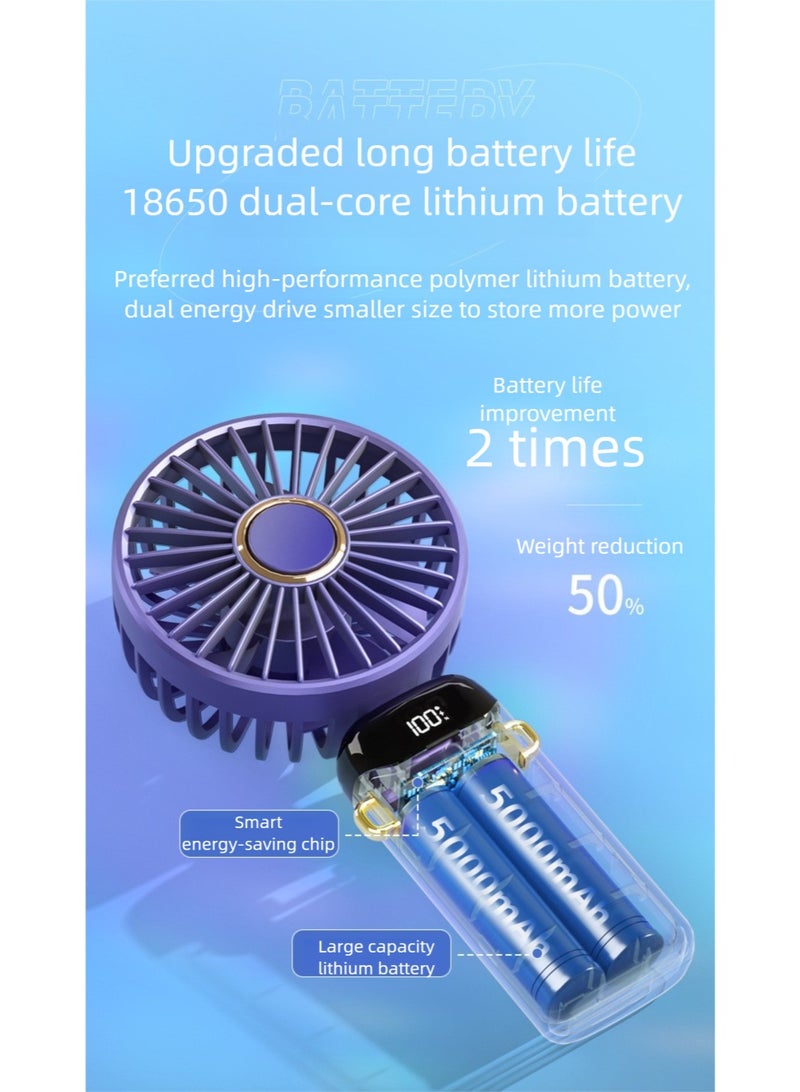 مروحة يدوية صغيرة، مروحة صغيرة قابلة للشحن عبر USB بخمس سرعات مع شاشة LED، قابلة للدوران 90 درجة، مروحة شخصية هادئة للمكتب والسفر - بطارية 2400 مللي أمبير باللون الأخضر. مناسبة للاستخدام في المكتب والمنزل والهواء الطلق. - Image 3