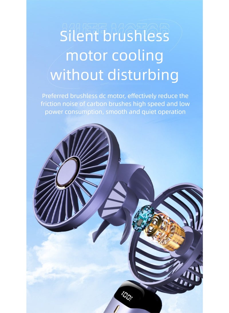 مروحة يدوية صغيرة، مروحة صغيرة قابلة للشحن عبر USB بخمس سرعات مع شاشة LED، قابلة للدوران 90 درجة، مروحة شخصية هادئة للمكتب والسفر - بطارية 2400 مللي أمبير باللون الأخضر. مناسبة للاستخدام في المكتب والمنزل والهواء الطلق. - Image 5