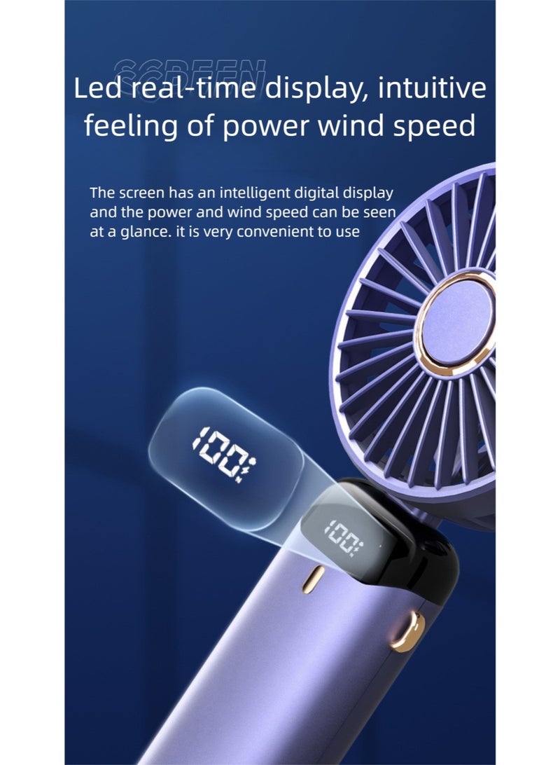 مروحة يدوية صغيرة، مروحة صغيرة قابلة للشحن عبر USB بخمس سرعات مع شاشة LED، قابلة للدوران 90 درجة، مروحة شخصية هادئة للمكتب والسفر - بطارية 2400 مللي أمبير باللون الأخضر. مناسبة للاستخدام في المكتب والمنزل والهواء الطلق. - Image 2