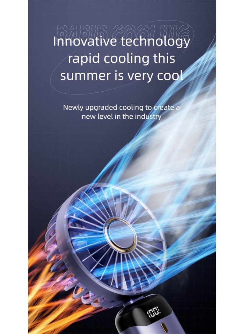 مروحة يدوية صغيرة، مروحة صغيرة قابلة للشحن عبر USB بخمس سرعات مع شاشة LED، قابلة للدوران 90 درجة، مروحة شخصية هادئة للمكتب والسفر - بطارية 2400 مللي أمبير باللون الأخضر. مناسبة للاستخدام في المكتب والمنزل والهواء الطلق. - Image 4