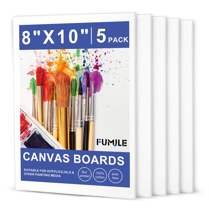 FUMILE Canvas Boards for Painting 8x10, 5 Pack Canvases for Painting Cotton Primed Acid Free Blank Canvas Panels for Watercolor, Oil Paint, Gouache, Acrylic Paint and Tempera. - Image 1