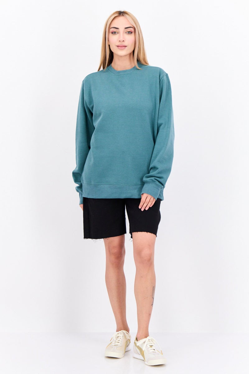 JUICE Women Crew Neck Plain  Long Sleeves Sweatshirt, Teal Green - Image 4