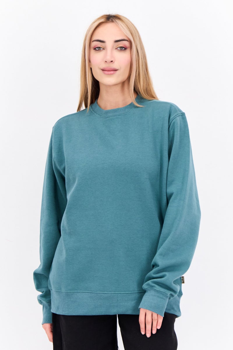JUICE Women Crew Neck Plain  Long Sleeves Sweatshirt, Teal Green - Image 1