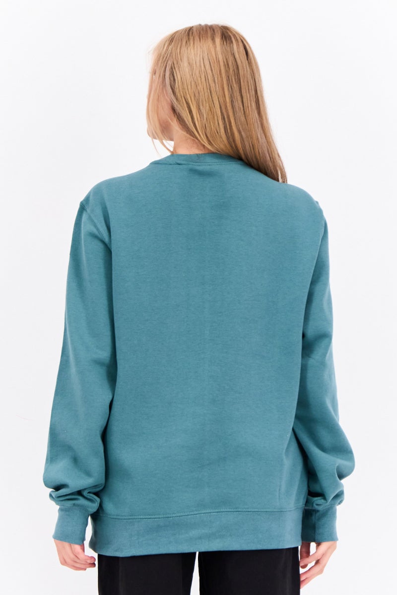 JUICE Women Crew Neck Plain  Long Sleeves Sweatshirt, Teal Green - Image 3