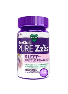 Vicks Zzzquil Pure Zzzs Sleep Muscle Relaxation Melatonin Sleep Aid Gummies Supports Healthy Muscle Function  Magnesium No Nextday Grogginess Nonhabit Forming 60Ct  - Image 1
