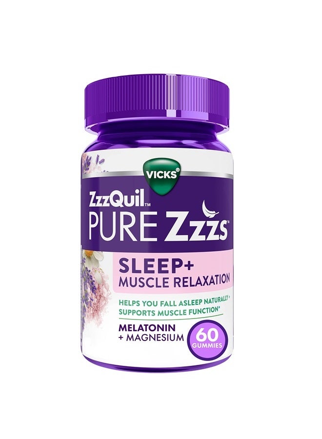Vicks Zzzquil Pure Zzzs Sleep Muscle Relaxation Melatonin Sleep Aid Gummies Supports Healthy Muscle Function  Magnesium No Nextday Grogginess Nonhabit Forming 60Ct - Image 1