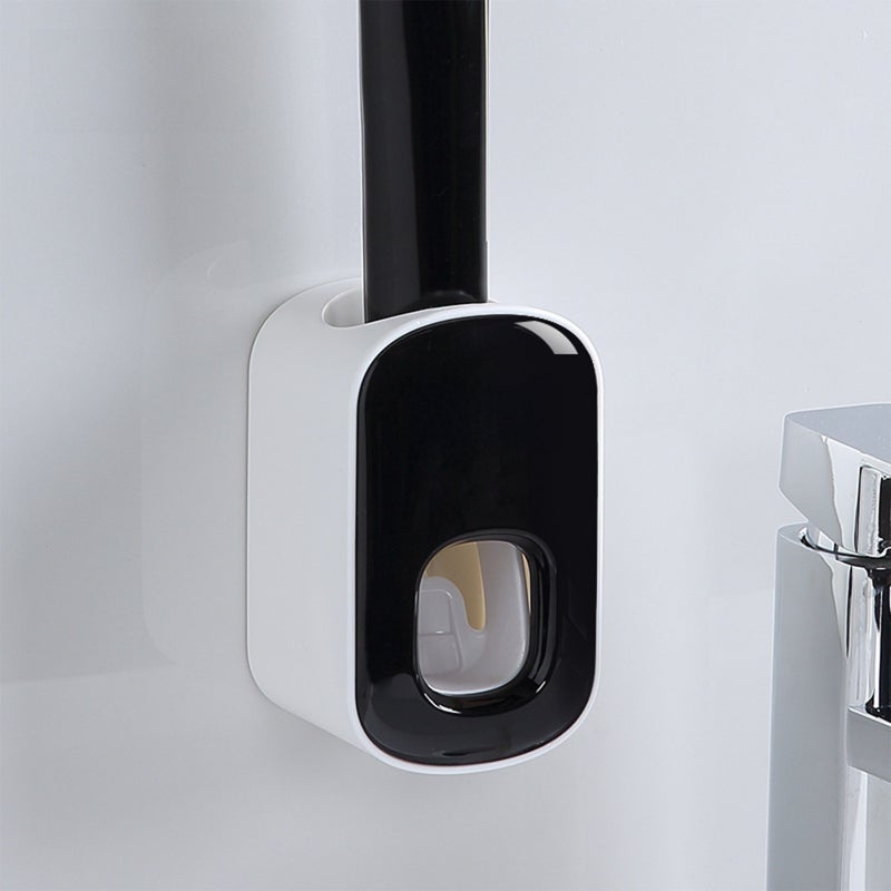 ecoco creative cross-border Automatic toothpaste squeezer bathroom nail-free wall hanging double squeezing lazy Automatic toothpaste squeezer(Black) - Image 1