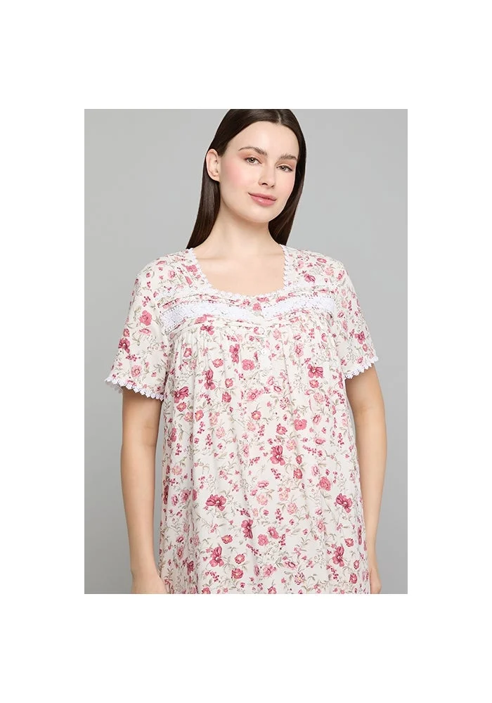 أر أند بي Patterned Nightdress with Sweetheart Neck and Short Sleeves