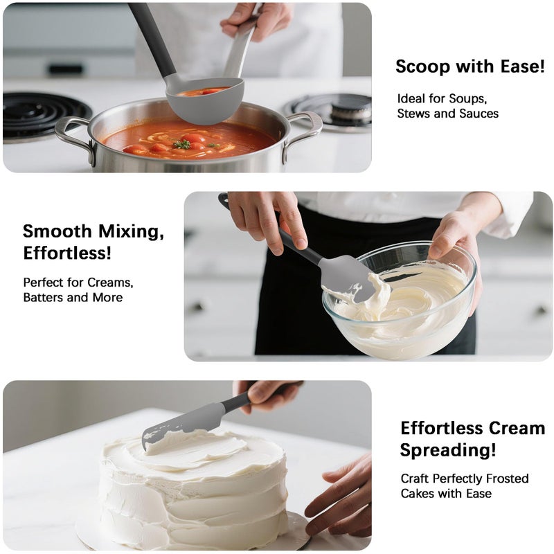 Coukre Silicone Kitchen Cooking Utensils Set with Holder â€“ Heat-Resistant, Food-Grade Kitchen Tools, Spatula, Spoon & Gadgets for Non-Stick Pans, Dishwasher Safe (14, Gray) - Image 4