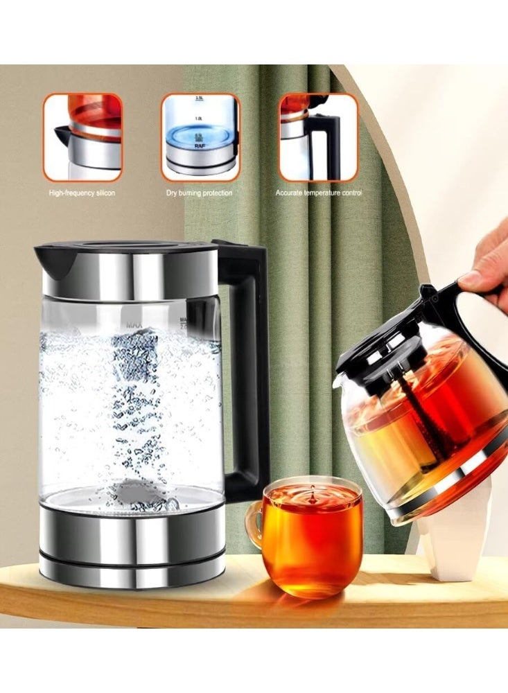 سکیلو غلاية كهربائية 2 في 1 مع إبريق شاي – 1500 واط – غلاية زجاجية 2.0 لتر + إبريق شاي 1.0 لتر مع مصفاة – غلي سريع، تصميم لاسلكي، إيقاف تلقائي – غلاية آمنة وعملية  - Image 2