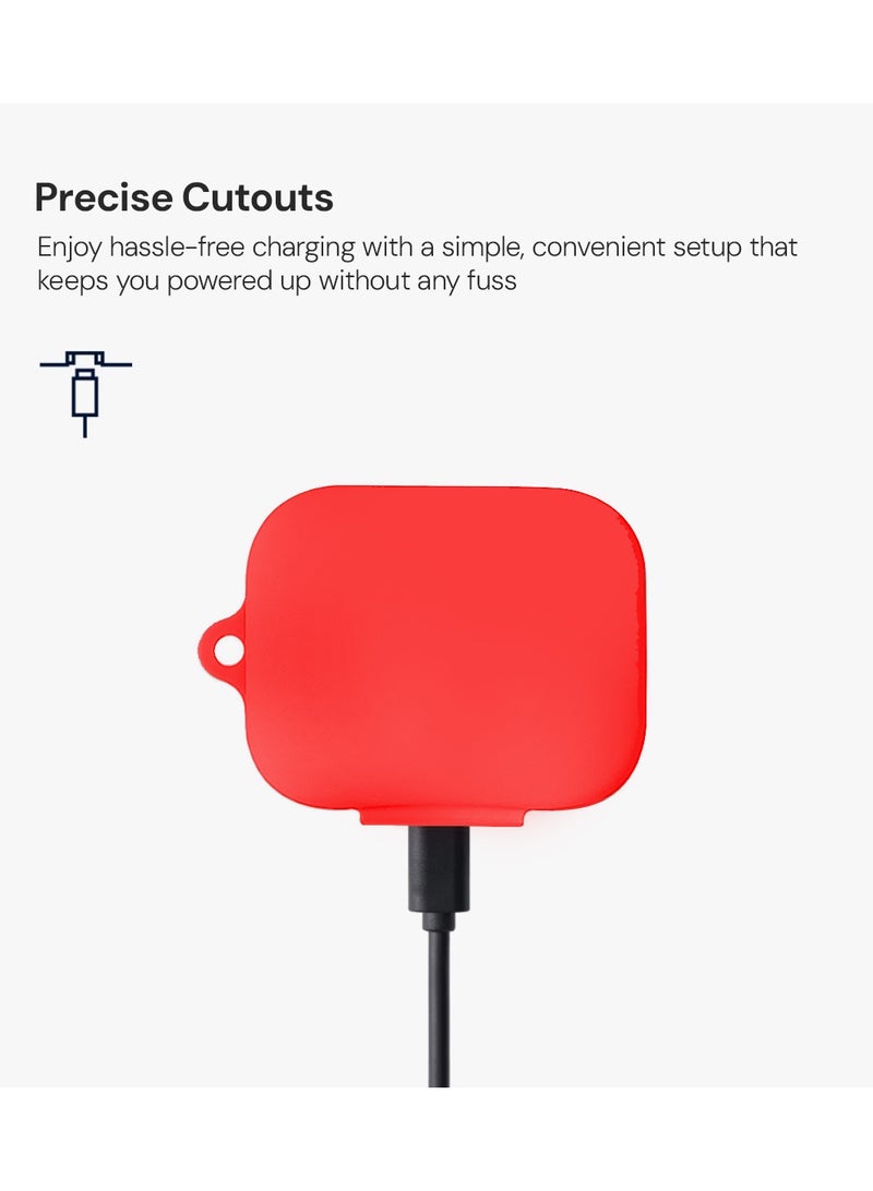 O Ozone Silicone Case Compatible with OnePlus Buds 3 Case with Keychain, Soft Silicone Full-Body Shockproof Protective Skin Headphone Cover for Men Women- Red - Image 3