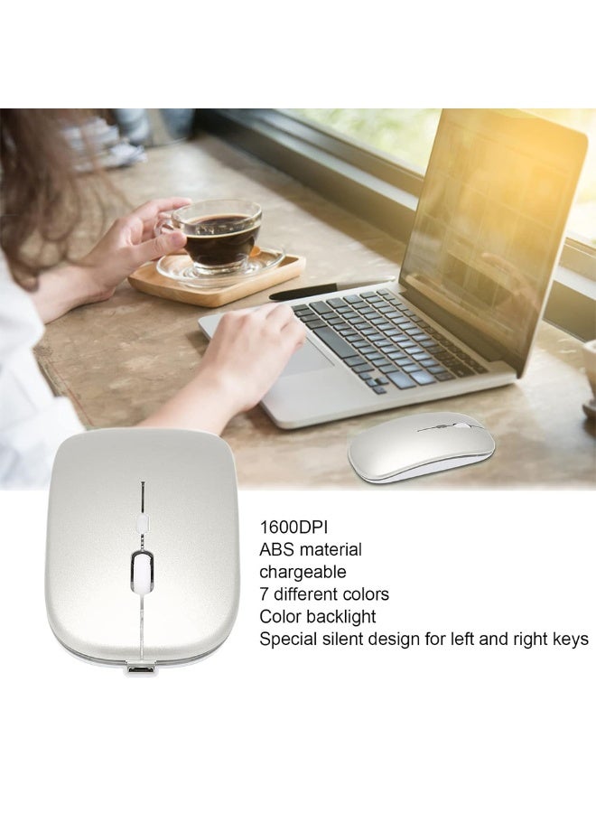 ماوس بلوتوث لاسلكي، بلوتوث 5.1 + USB، ماوس بلوتوث لاسلكي صامت قابل لإعادة الشحن 2.4 جيجا هرتز، فئران كمبيوتر مع جهاز استقبال USB (فضي) - Image 4