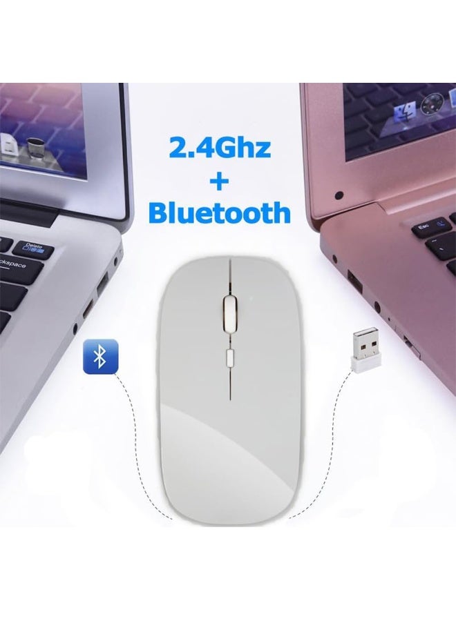 ماوس بلوتوث لاسلكي، بلوتوث 5.1 + USB، ماوس بلوتوث لاسلكي صامت قابل لإعادة الشحن 2.4 جيجا هرتز، فئران كمبيوتر مع جهاز استقبال USB (فضي) - Image 5