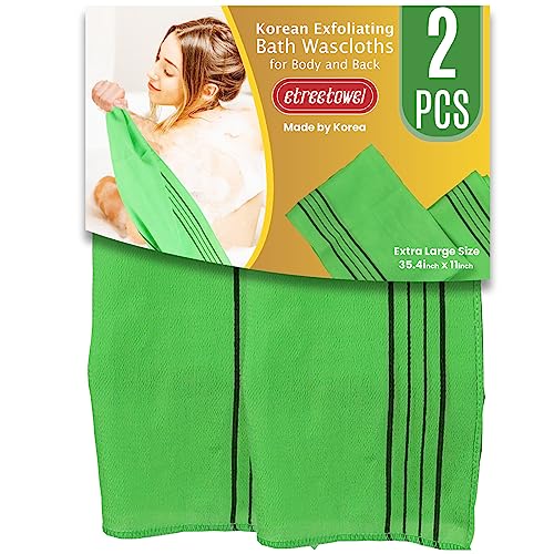 etreetowel Extra Large Size 35.4" x 11" (2 PCs) Korean Asian Exfoliating Bath Washcloths Mitt Scrub for Body and Back washcloth Glove Viscose Rayon Towel for Soft Skin - Image 1