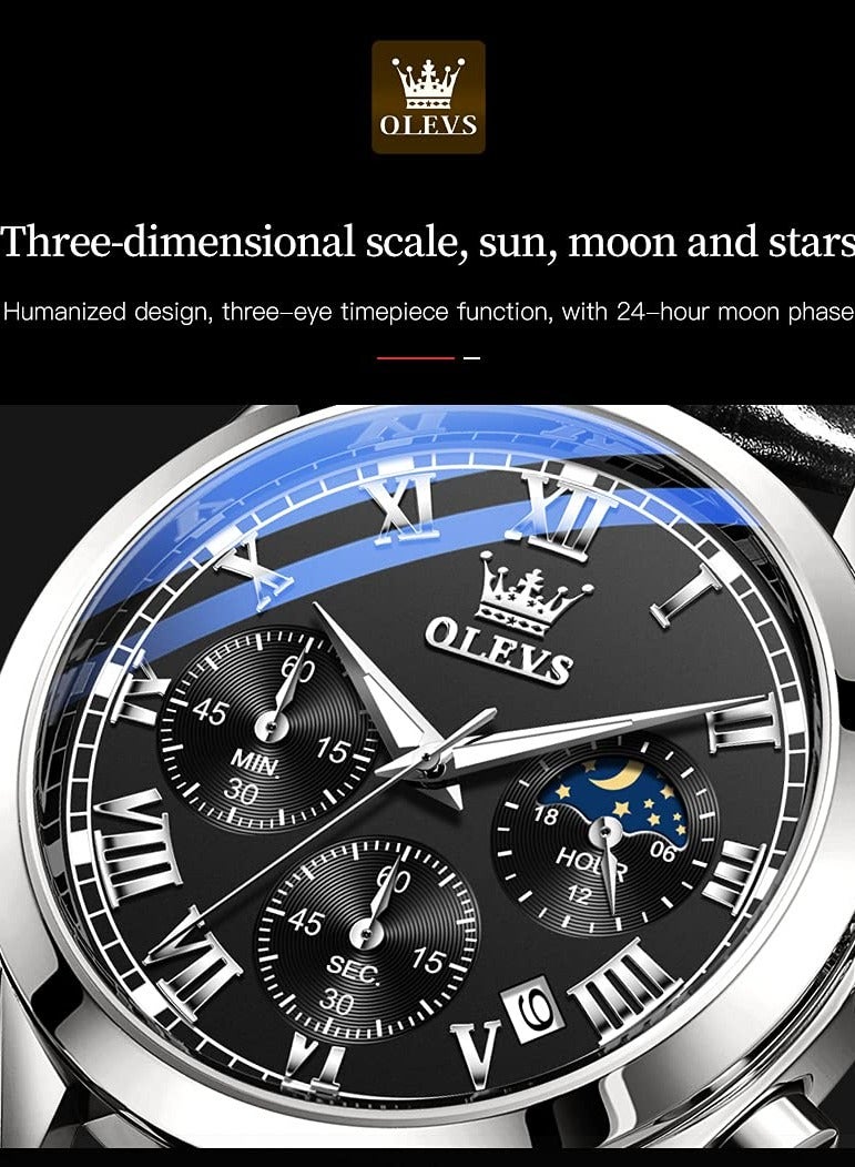 OLEVS Men's Chronograph Quartz Watches, Leather Strap Gold Case with Day Date, Waterproof Stainless Steel Wrist Watch, Luminous Watches for Men, Fashion, Leisure - Image 5