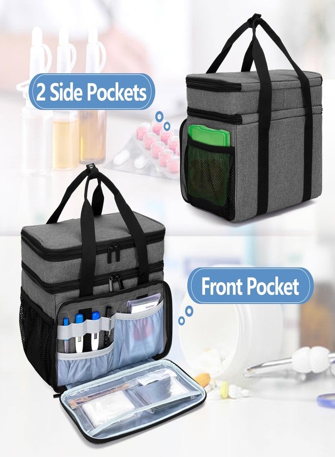 LUXJA حقيبة أدوية LUXJA بطبقتين مع فاصل قابل للفصل، منظم زجاجات الحبوب مناسب للاستخدام في المنزل أو السفر، رمادي - Image 4