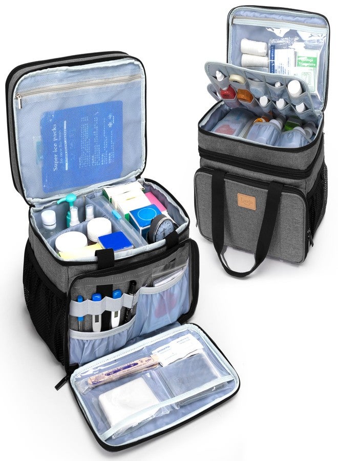 LUXJA حقيبة أدوية LUXJA بطبقتين مع فاصل قابل للفصل، منظم زجاجات الحبوب مناسب للاستخدام في المنزل أو السفر، رمادي - Image 1