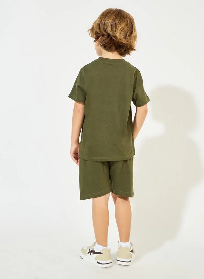Styli Solid Round Neck T-Shirt & Shorts Set