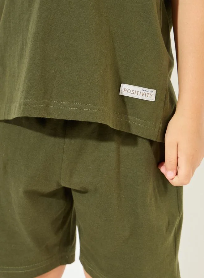 Styli Solid Round Neck T-Shirt & Shorts Set