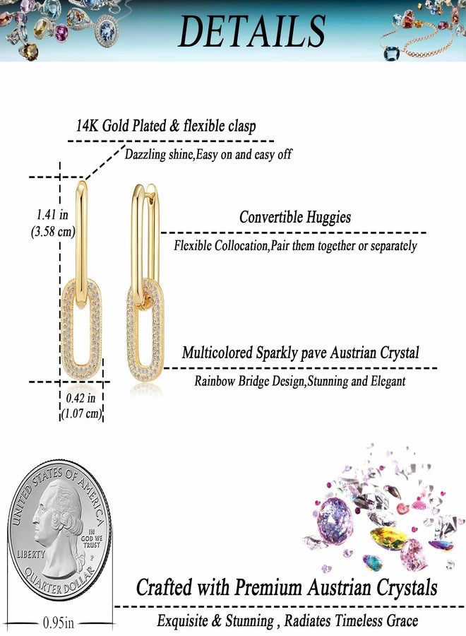 إيفيفك أقراط مشبك الورق للنساء، مطلية بالذهب عيار 14 قيراط، مرصعة بكريستال نمساوي مزدوج على شكل نجمة متدلية، مجوهرات لامعة مضادة للحساسية (قطرة بيضاوية/لون ذهبي) - Image 5