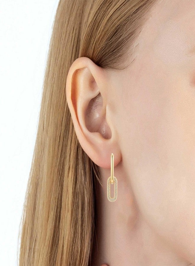 إيفيفك أقراط مشبك الورق للنساء، مطلية بالذهب عيار 14 قيراط، مرصعة بكريستال نمساوي مزدوج على شكل نجمة متدلية، مجوهرات لامعة مضادة للحساسية (قطرة بيضاوية/لون ذهبي) - Image 2