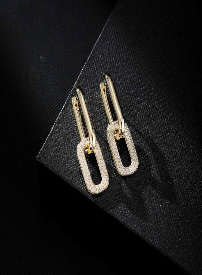 إيفيفك أقراط مشبك الورق للنساء، مطلية بالذهب عيار 14 قيراط، مرصعة بكريستال نمساوي مزدوج على شكل نجمة متدلية، مجوهرات لامعة مضادة للحساسية (قطرة بيضاوية/لون ذهبي) - Image 3